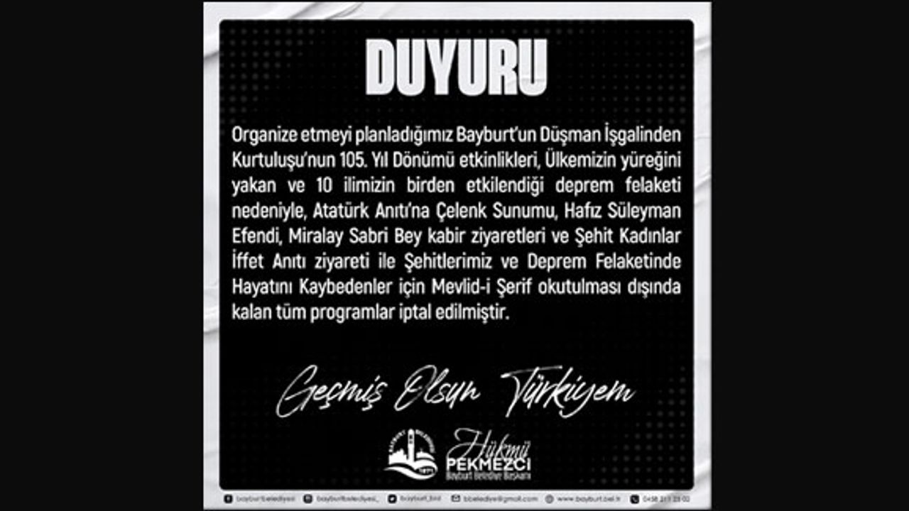 Bayburt Belediyesi'nden '21 Şubat' açıklaması