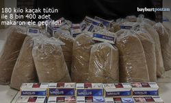 Bayburt'ta 180 kilo kaçak tütün ile 8 bin 400 makaron ele geçirildi!