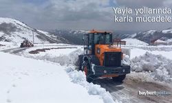 Bayburt'ta yayla yollarında karla mücadele
