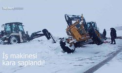 Arpalı’da kar esareti: İş makinesi kara saplandı!