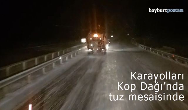 Karayolları ekiplerinin Kop Dağı'ndaki tuzlama mesaisi