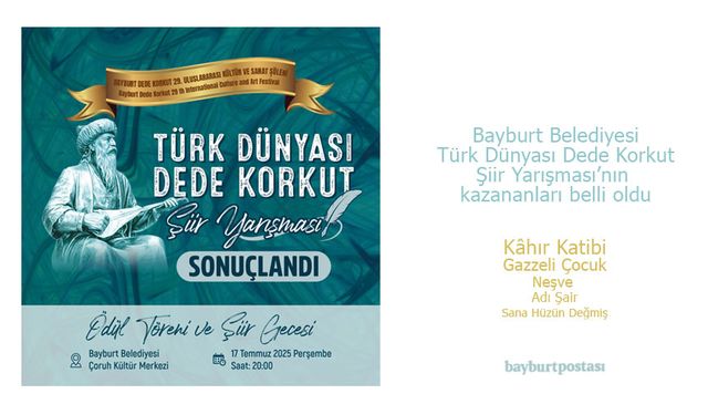 Bayburt Belediyesi Dede Korkut Şiir Yarışması'nın kazananları belli oldu