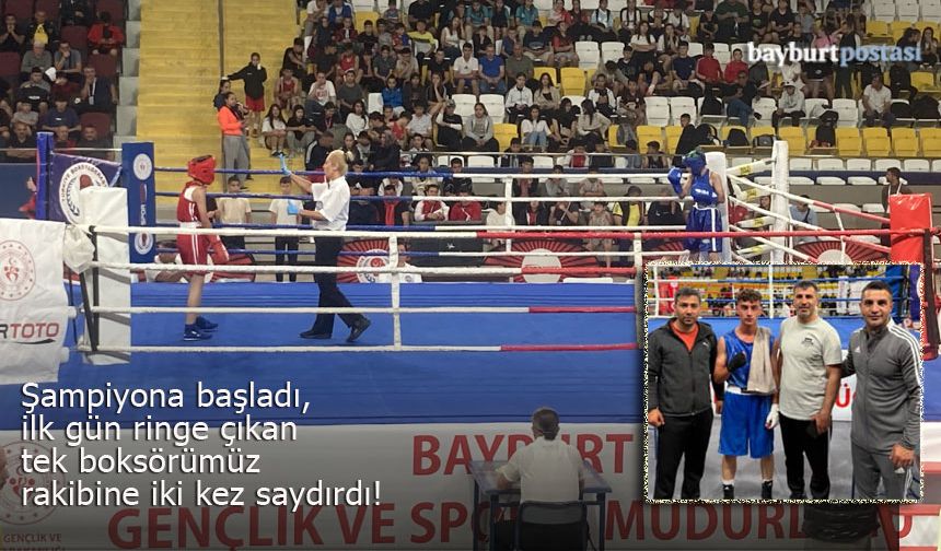 Türkiye Şampiyonası başladı, Bayburtlu boksör rakibine iki kez saydırdı!
