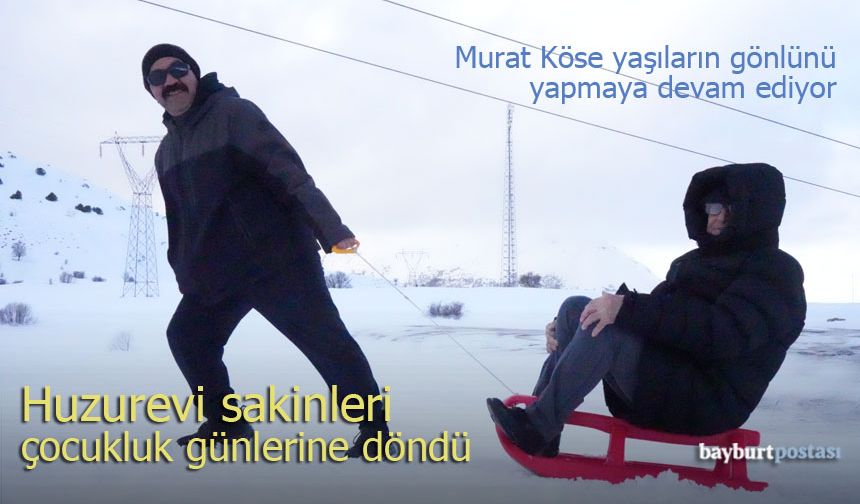 Bayburt’ta yaşlıların kar eğlencesi: Kızakla kaydılar, kar motoruyla tur attılar